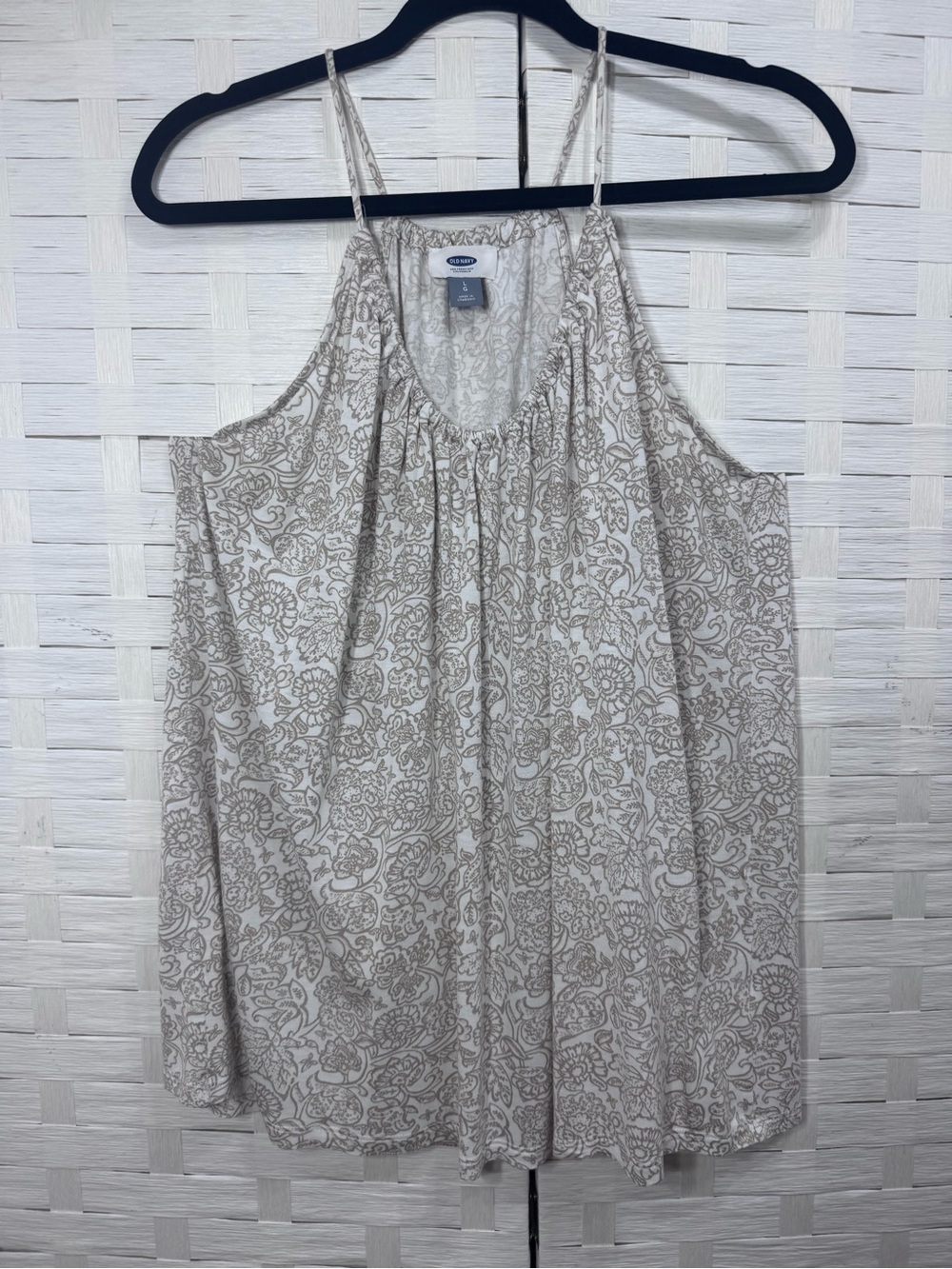 Old Navy Tan & White Floral Summer Boho‎ Peasant Halter Tank Top Large
